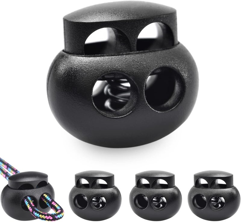LongSLong 12 Pack Black Plastic Spring Cord Lock Toggle Stopper for Drawstring, Paracord Cord Stop Elastic Shoelace Lock Fastener Slider Clip Double Hole - Image 1
